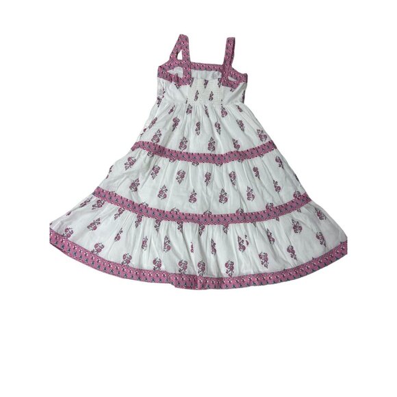 J Crew  Cottage Core Size 6P Tiered Midi Dress White Pink Floral - Picture 4 of 8